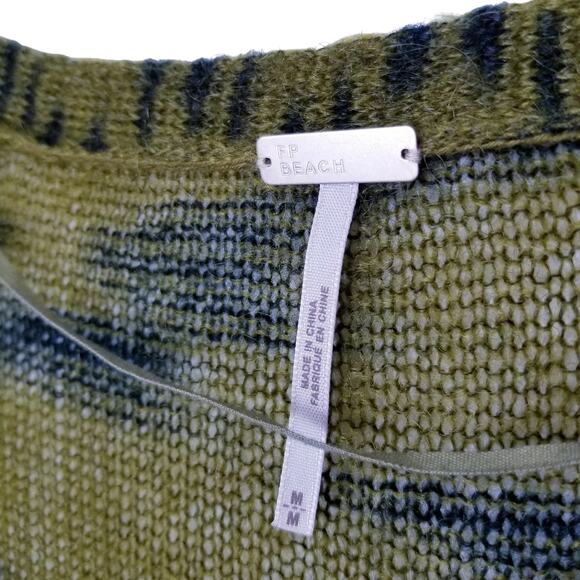 Free People FP BEACH Moss Green Mohair Tiger Stripe Cardigan Size M - Picture 9 of 12